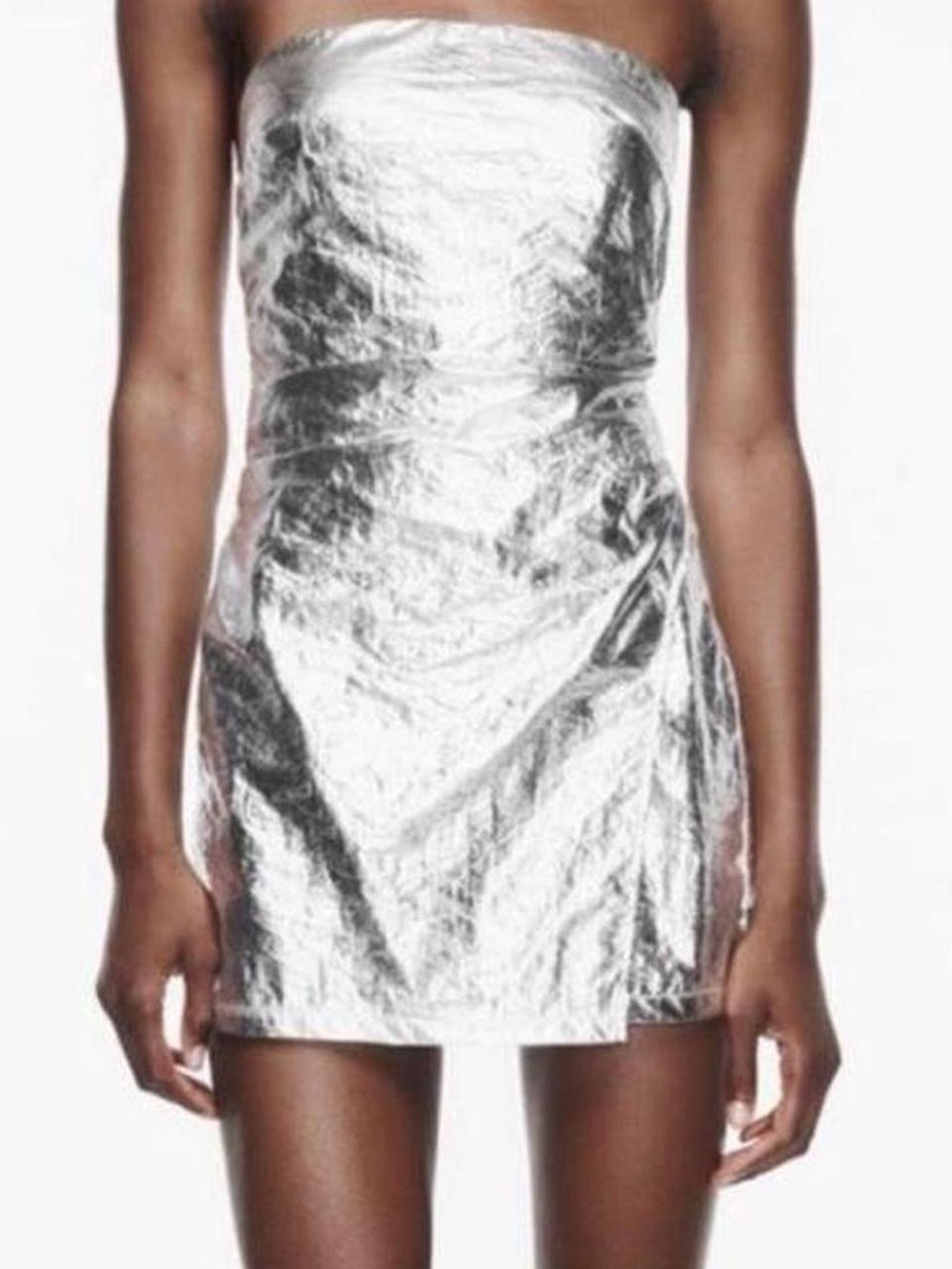 Zara Strapless Metallic Silver Mini Dress